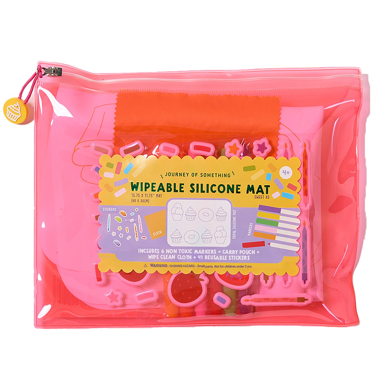 Journey of Something: Wipeable Silicone Mat - Sweet As - Reusable Coloring Kit, Mix & Match Dessert Decorating Stickers, Markers, Carry Pouch, Kids 4+